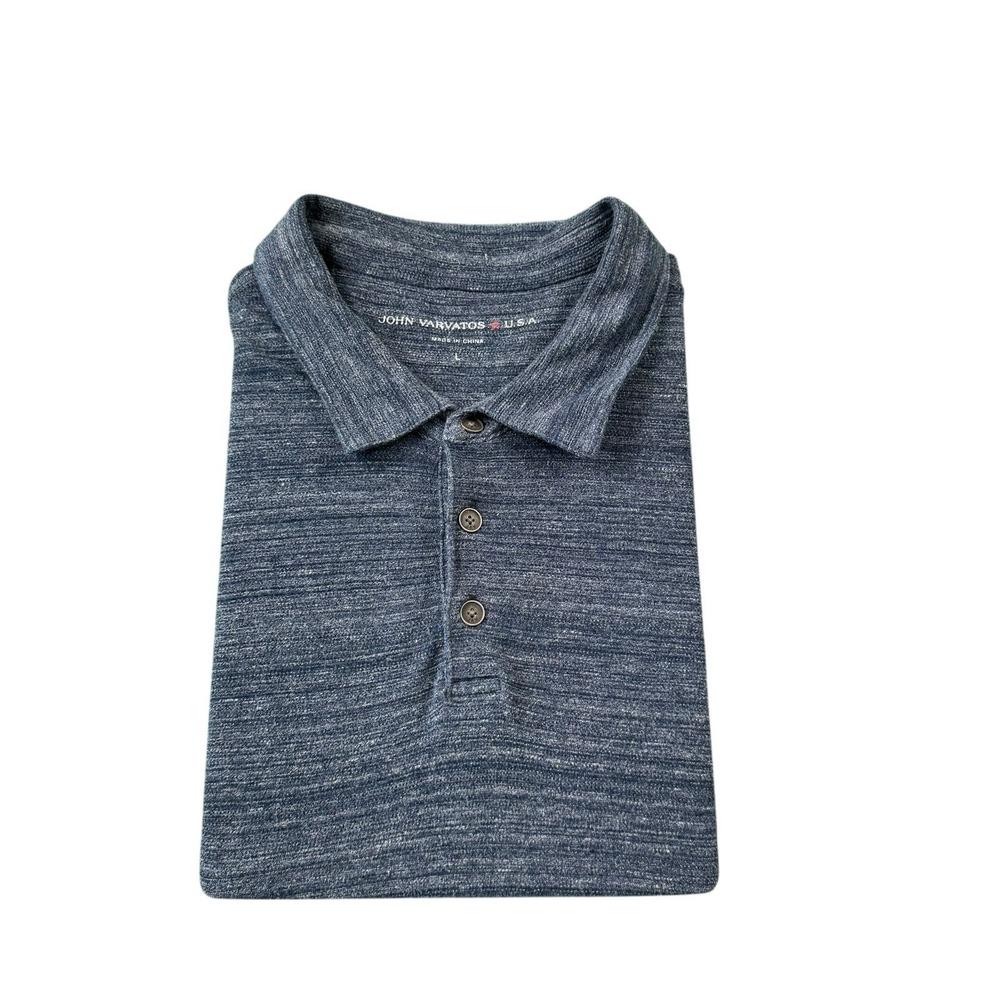 John Varvatos Blue Heathered Cotton Mens SS Jumper Polo Shirt K3105T2B L